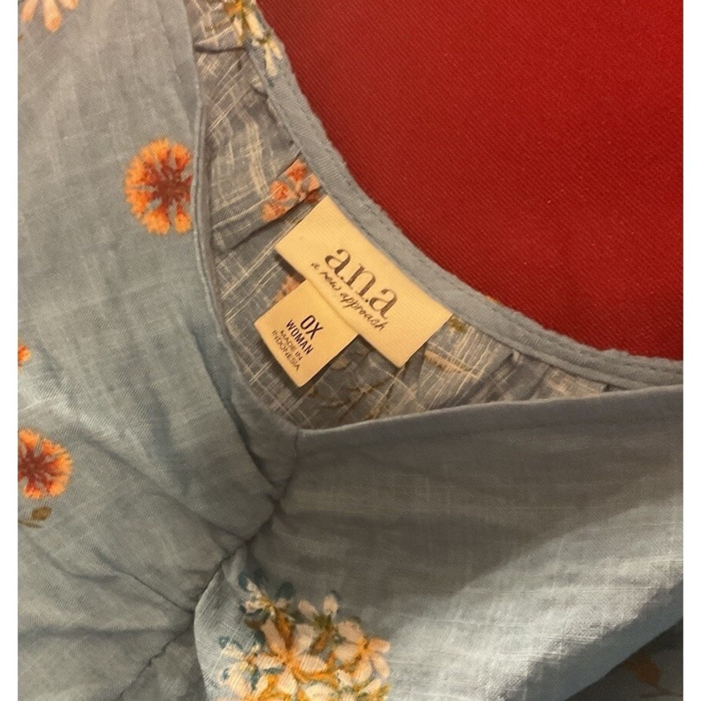 NWT ANA Bethany Peasant Blouse Crop Top Floral Print ElasT Puff Sleeve Sz 0X NEW - Picture 3 of 8